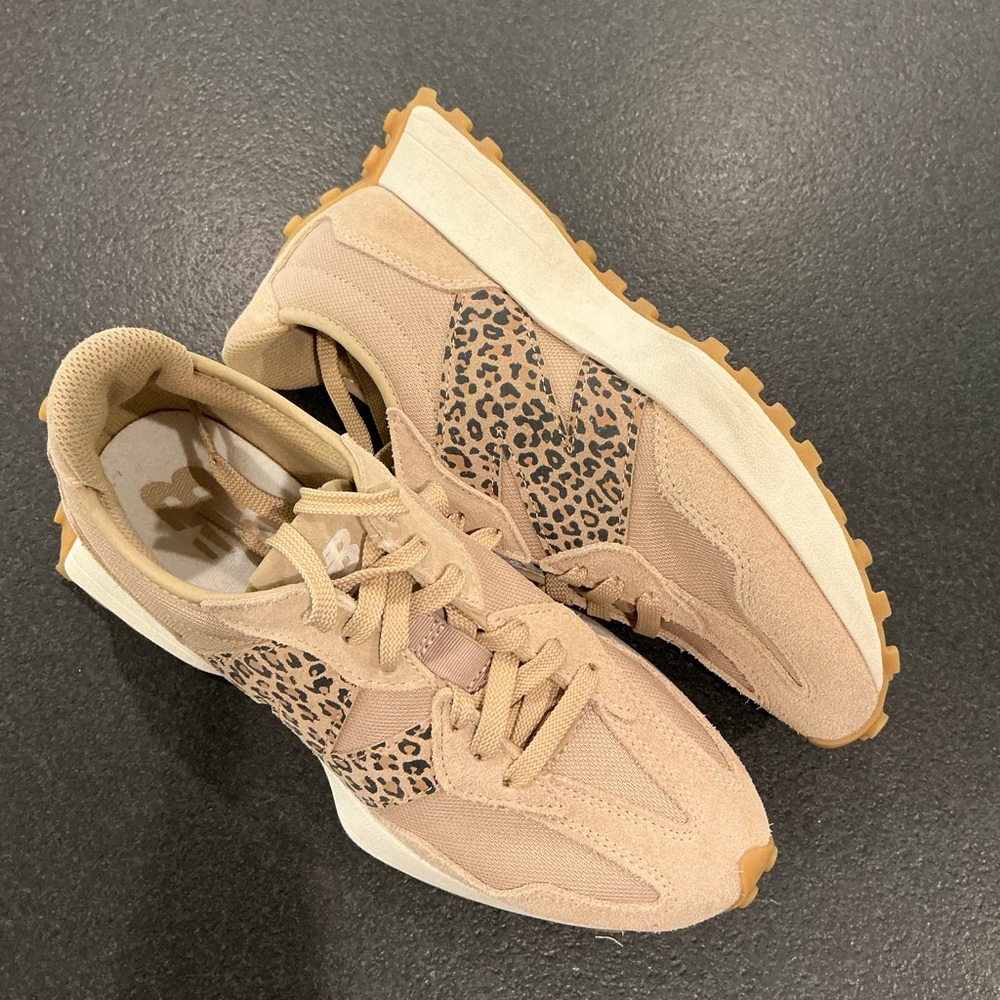 Stylish New Balance 327 Tan Leopard Print Women's Sneakers